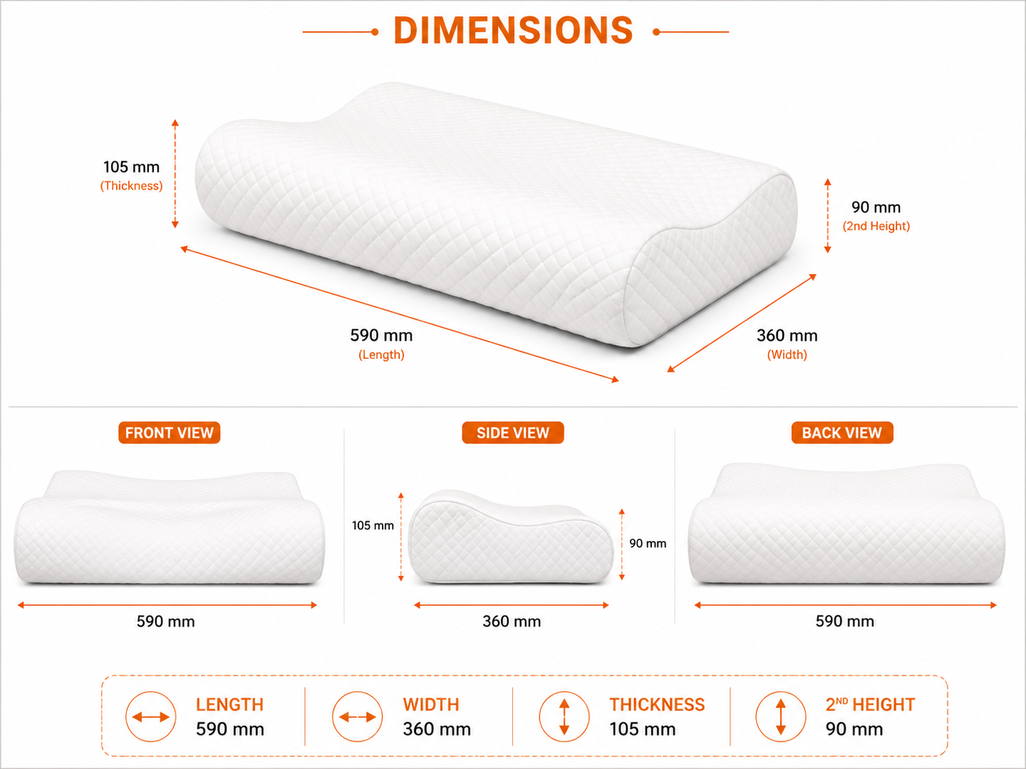 SlumberOrtho Orthopaedic Cervical Pillow Big | Ergonomic Memory Foam Neck Support Pillow for Side & Back Sleepers