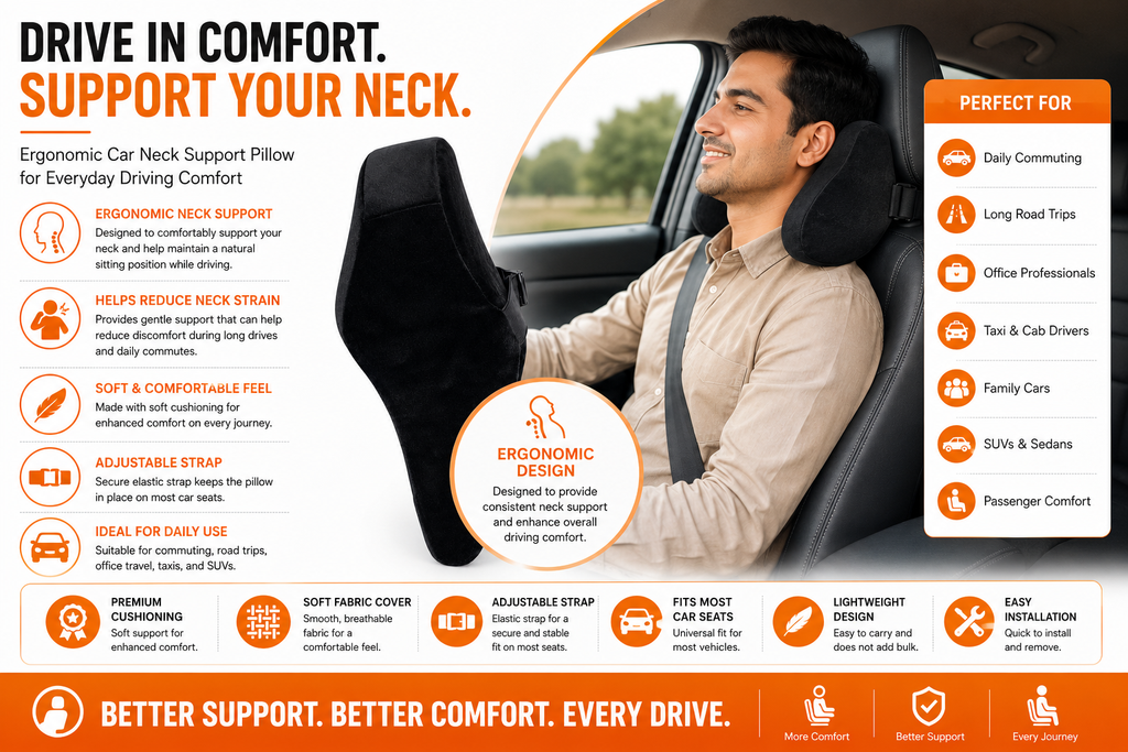 SlumberOrtho Car Neck Cushion | Memory Foam Headrest Neck Support Pillow for Car, SUV & Office Chair