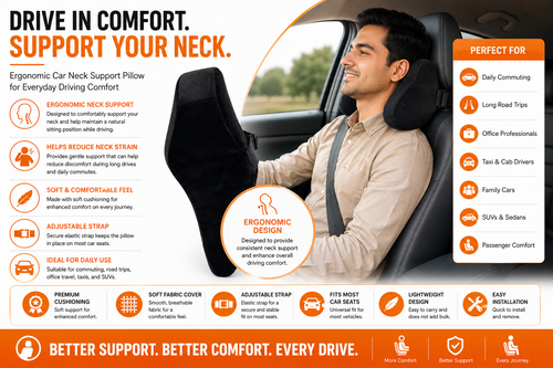SlumberOrtho Car Neck Cushion | Memory Foam Headrest Neck Support Pillow for Car, SUV & Office Chair