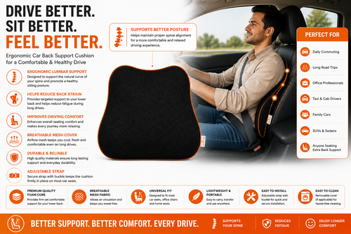 SlumberOrtho Car Spine Rest Cushion | Ergonomic Memory Foam Lumbar Support Cushion for Car Seat, Office Chair & Long Drives