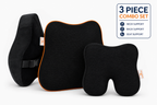 SlumberOrtho 3 Piece Orthopedic Car Seat Cushion Combo Set | Memory Foam Neck, Back & Seat Support for Driving, Office & Travel