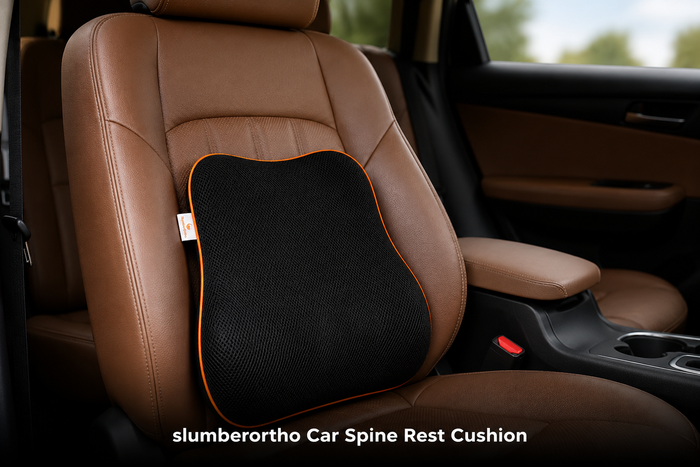 SlumberOrtho Car Spine Rest Cushion | Ergonomic Memory Foam Lumbar Support Cushion for Car Seat, Office Chair & Long Drives