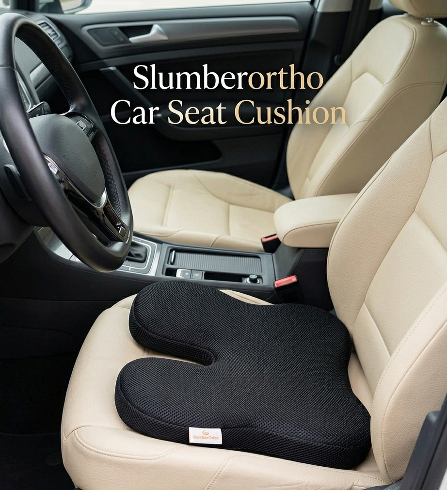 SlumberOrtho Orthopedic Memory Foam Car Seat Cushion | Ergonomic Coccyx Seat Cushion for Car, Office & Wheelchair