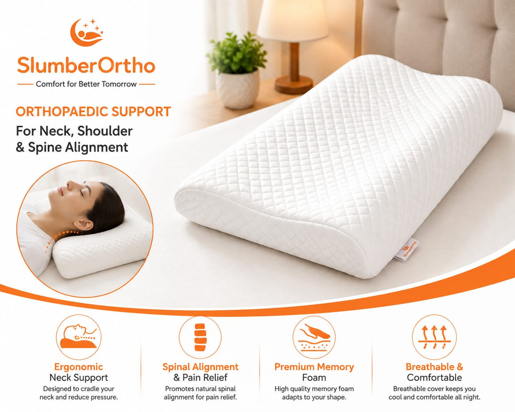 SlumberOrtho Orthopaedic Cervical Pillow (Pack of 2) | Premium Memory Foam Neck Support Pillows for Sleeping, Side & Back Sleepers